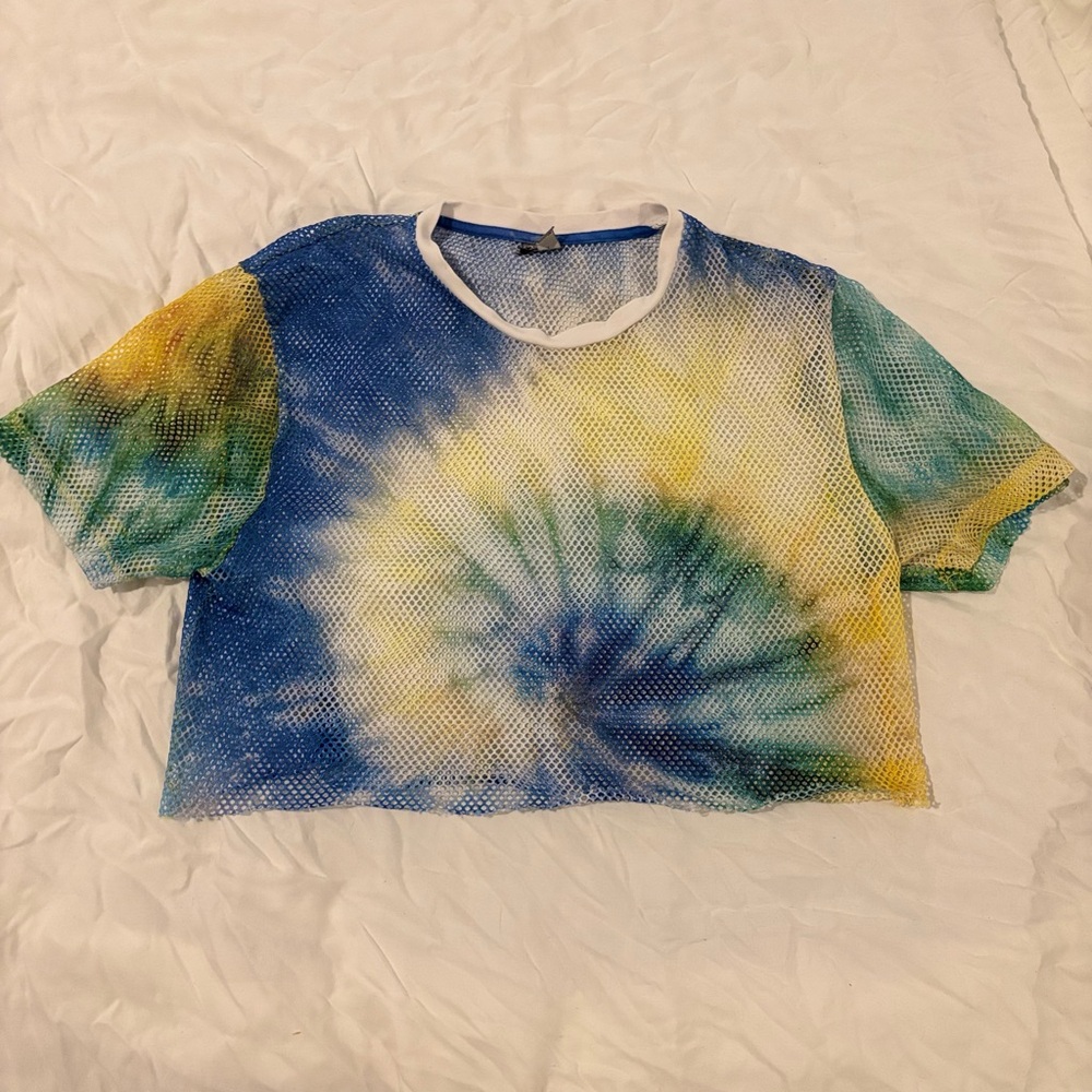 Mesh tie dye crop top blue and yellow